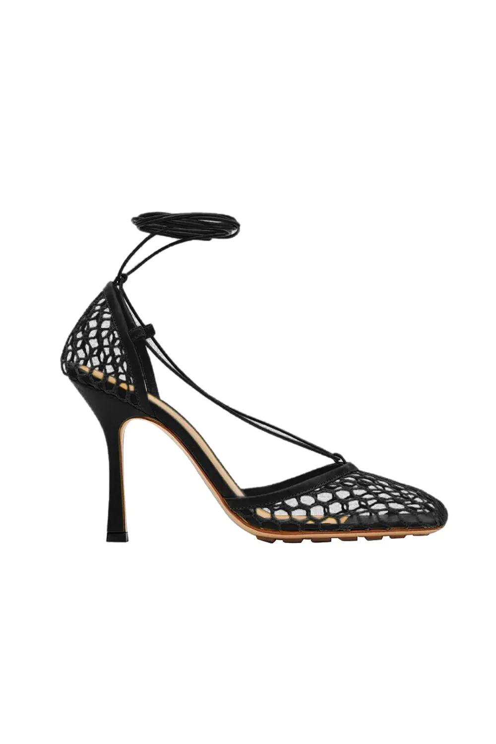 Yellow Stiletto Heel Lace Up Fishnet High Heel Sandals