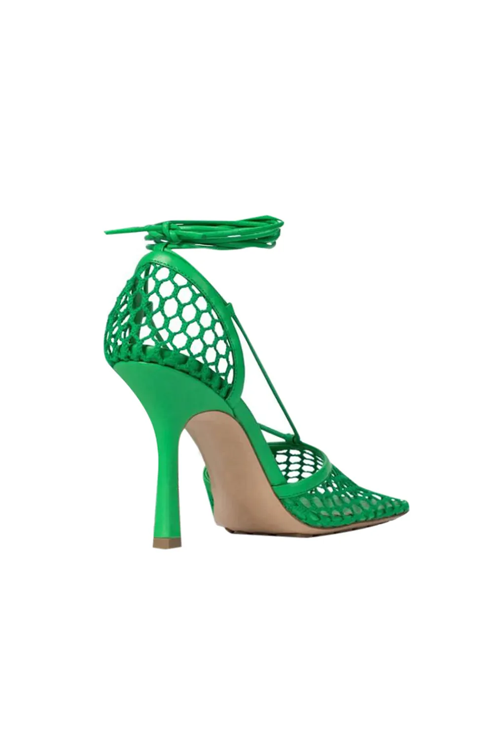 Yellow Stiletto Heel Lace Up Fishnet High Heel Sandals